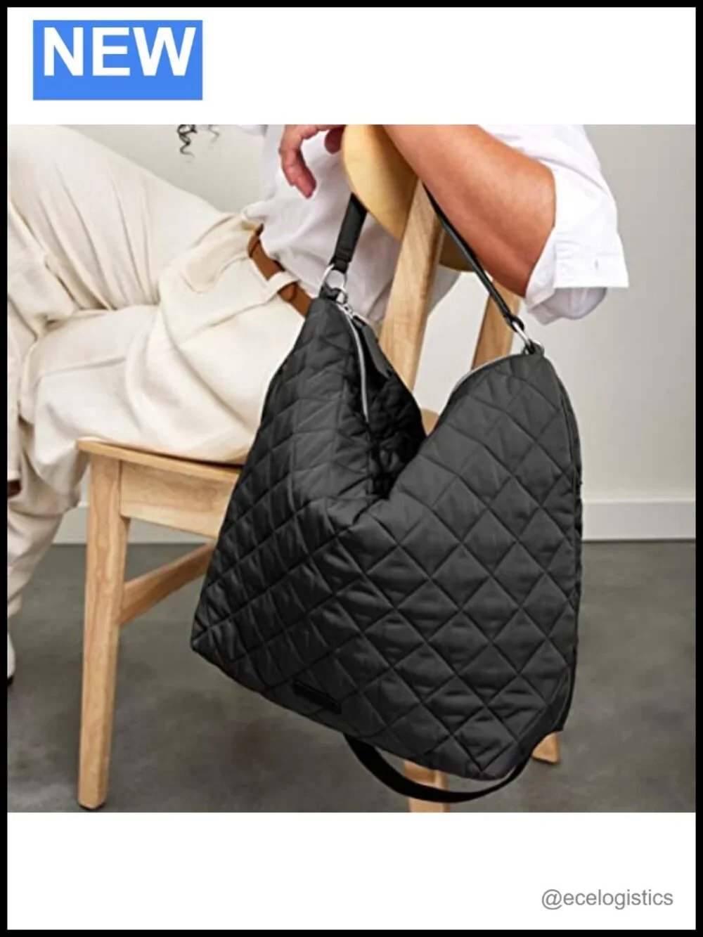 Oversized Hobo Bag Water-Repellent Performance Twill Shoulder Bag with Pockets